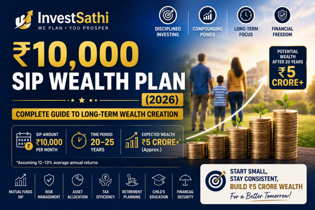 ₹10,000 SIP Wealth Plan 2026 guide showing mutual fund SIP, long-term investing, compounding, and wealth creation by InvestSathi.