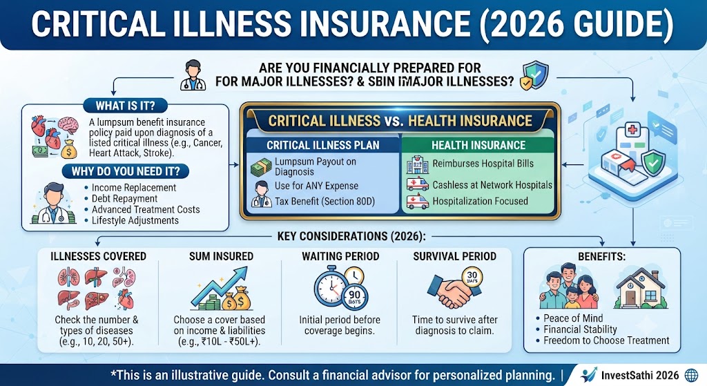 Health insurance claim process infographic 2026 showing cashless and reimbursement steps and required documents.